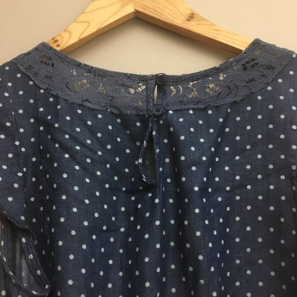 VTG Y2K dELiA*s Lace Cotton Blue & White Polka Dot Dress RARE Vintage Midi Mini - Picture 8 of 16